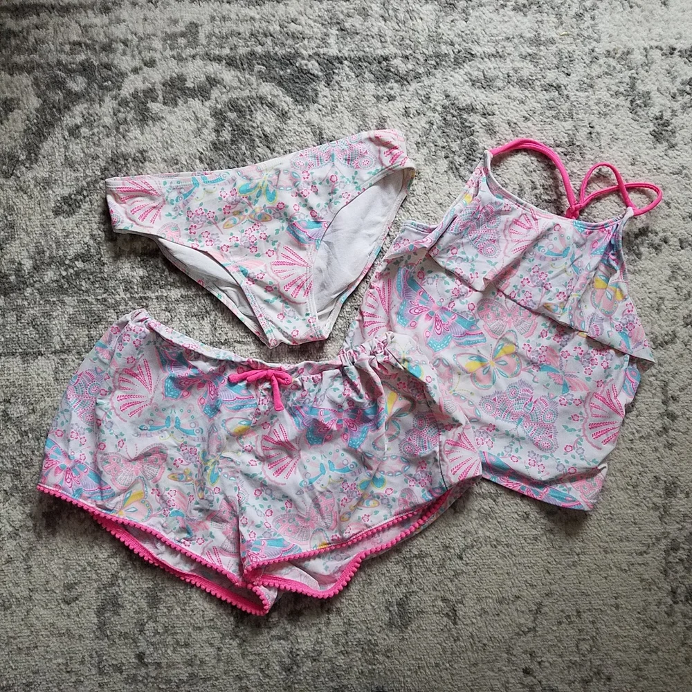 The Children's Place Girls Butterfly Tankini Swimsuit Set Size 10 12 Large